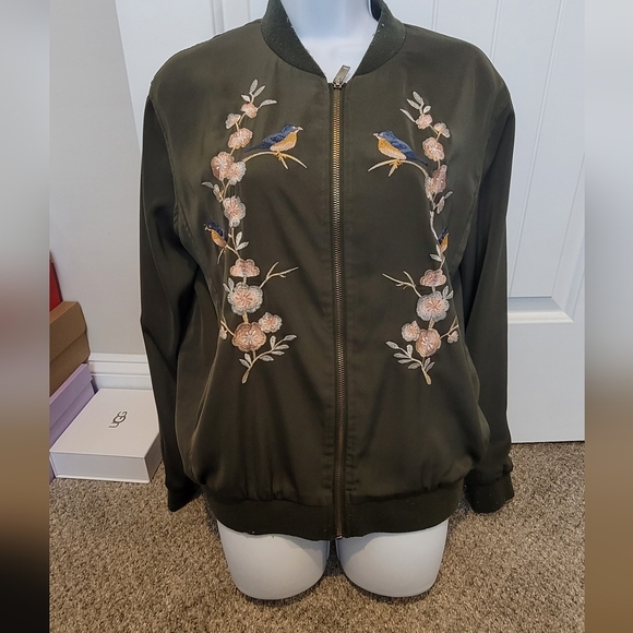 Embroidered Green Bomber Jacket - Picture 1 of 4